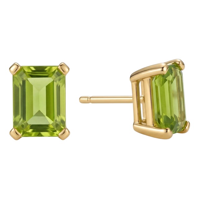Peridot Emerald Cut Studs in 925 Sterling Silver, August Birthstone Studs - A Pair For Sale