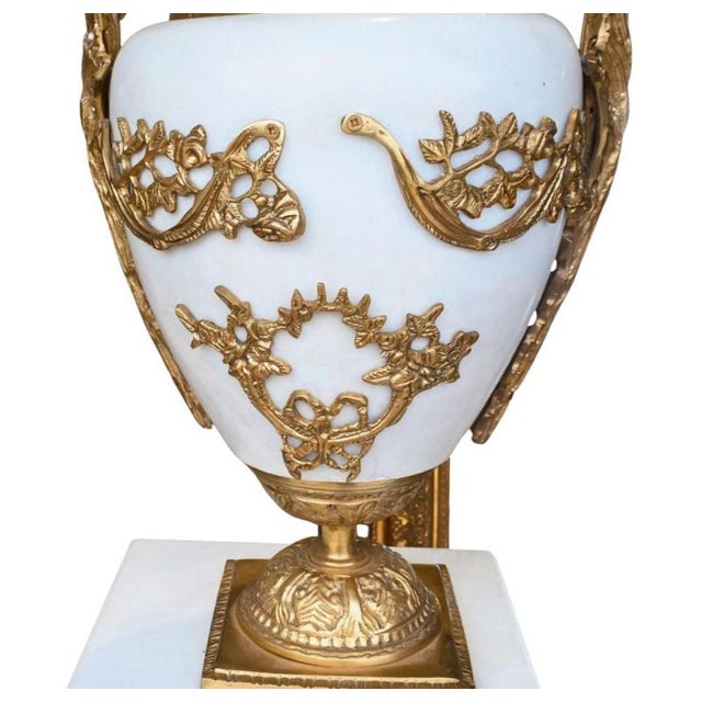 Louis XVI Revival Pedestals with Marble Ormolu Urns, Set of 2 For Sale - Image 4 of 7