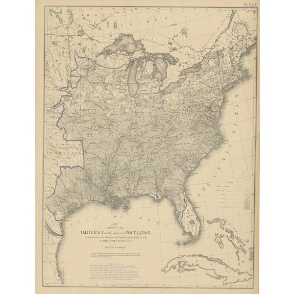 Antique chart titled 'Map showing the illiteracy of the aggregate population. Compiled from the returns of population at...
