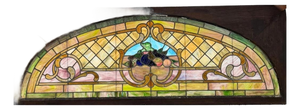 Antique Art Nouveau Colored Stained Glass Fruit 27 X 75 Arched Transom Window, B
