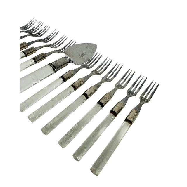 Vintage Frontier Forge Lucite Flatware Set of 13 | MCM Service for 12, Cake Forks and Server | Clear Acrylic Japan Retro For Sale - Image 4 of 13