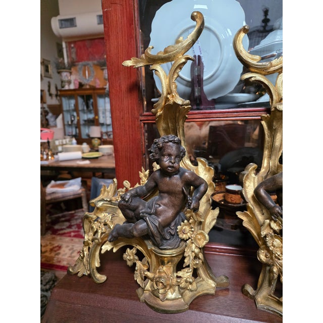 Gold Antique French Chenets With Cherubs For Sale - Image 8 of 10