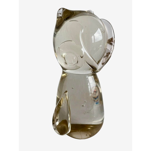 This charming vintage glass owl figurine/paperweight is hand-blown solid, clear glass with a few bubbles inherent in blown...