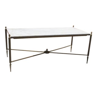 Long Maison Jansen Coffee Or Cocktail Table Bronze Rectangular With Marble Top Circa 1940s For Sale