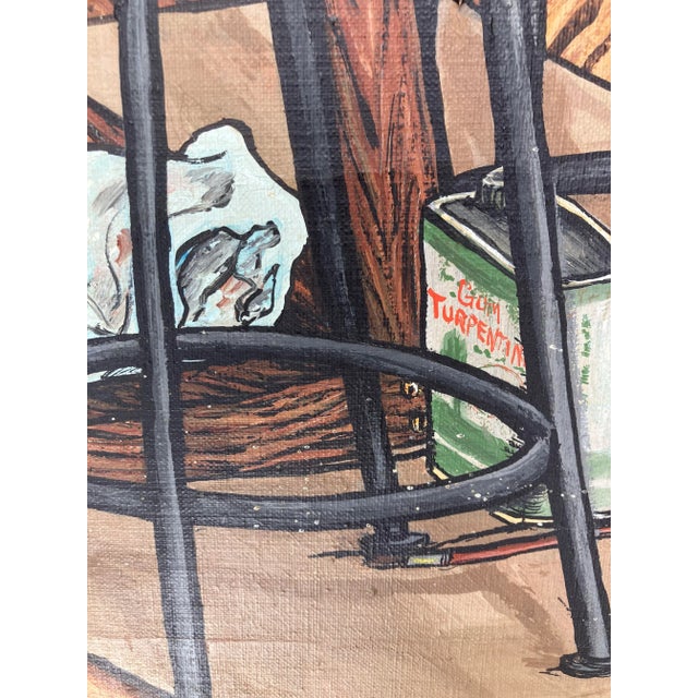 1970s 1970’s Original Large Artist in Her Studio Painting Signed For Sale - Image 5 of 6