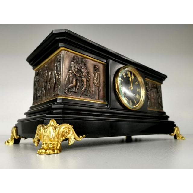 Antique French Bronze and Marble Mantel Clock by Ferdinand Barbedienne, 19th Century For Sale - Image 6 of 10