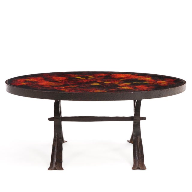 1970s Pair of French Lava Stone and Wrought Iron Tables, C. 1970 For Sale - Image 5 of 8