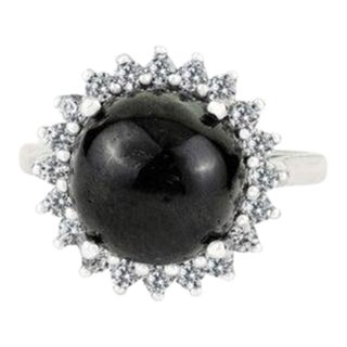 Antique Style Black Star Statement Ring With Sparkling Halo Zircons Size 8 For Sale