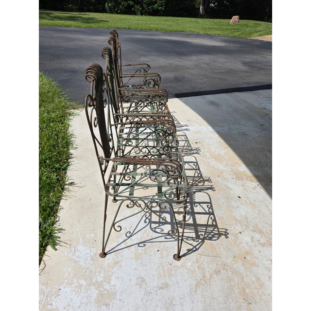 Metal Vintage Neoclassical Style Green Wrought Iron Lyre Harp Garden Chairs - Set of 4 For Sale - Image 7 of 12