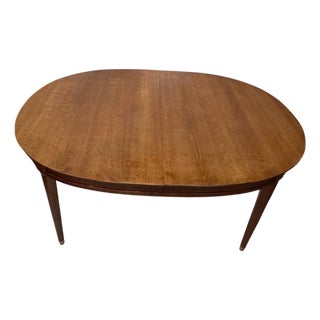 Vintage Mid-Century Modern Oval Dining Table With 3 Leaves – Walnut Veneer, Mahogany Base, Extends to 92.5” For Sale