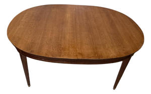 Vintage Mid-Century Modern Oval Dining Table With 3 Leaves – Walnut Veneer, Mahogany Base, Extends to 92.5”