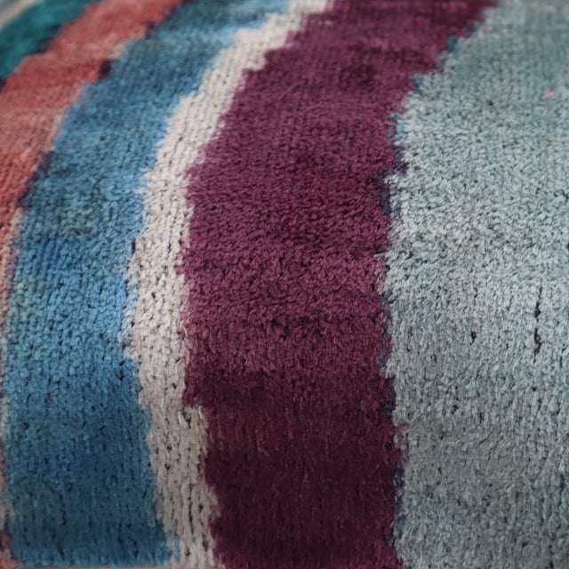 Blue Contemporary Multi Color Handmade Velvet Pillow and Down Feather Insert For Sale - Image 8 of 10