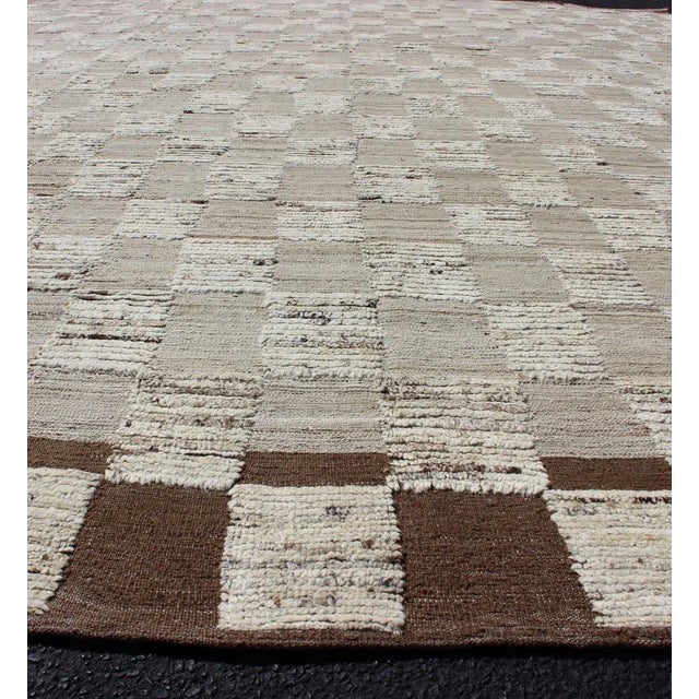 Textile Hi-Low Piled Rug With Checkerboard Design in Earth Tones by Keivan Woven Arts For Sale - Image 7 of 10