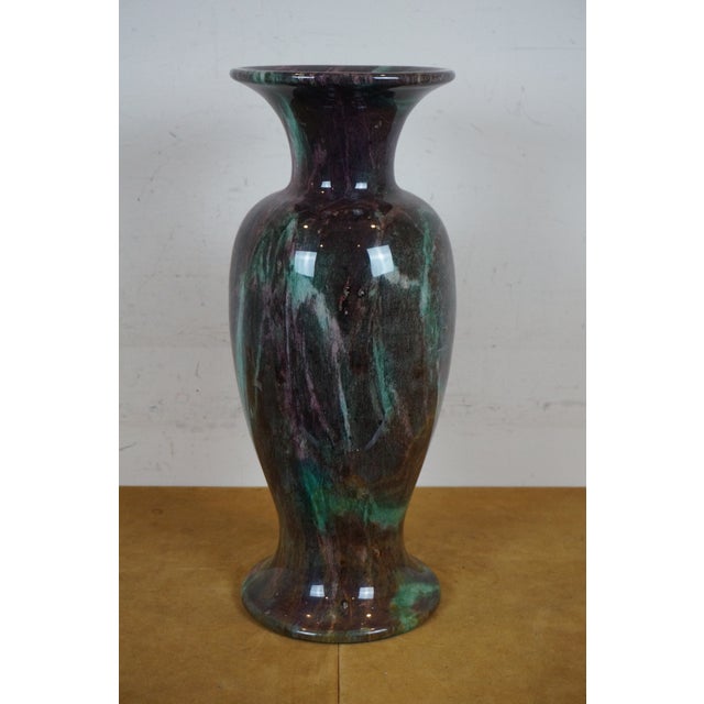 Vintage Chinese Purple Green Carved Jade Marble Mantel Urn Vase For Sale - Image 4 of 11