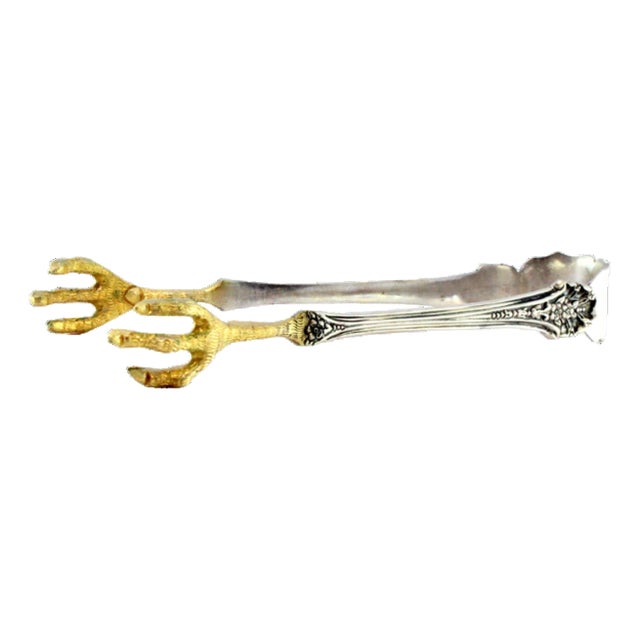 Silver Ice Tongs in the Shape of Golden Bird Claws For Sale