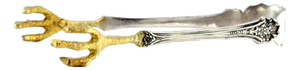 Silver Ice Tongs in the Shape of Golden Bird Claws