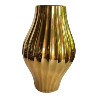 Jonathan Adler Gold Belly Ribbed Pottery Vase For Sale