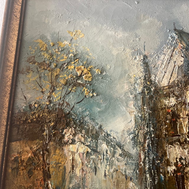 20th Century European School Impressionist Parisian Street Impasto Oil on Canvas Framed Signed For Sale - Image 9 of 10