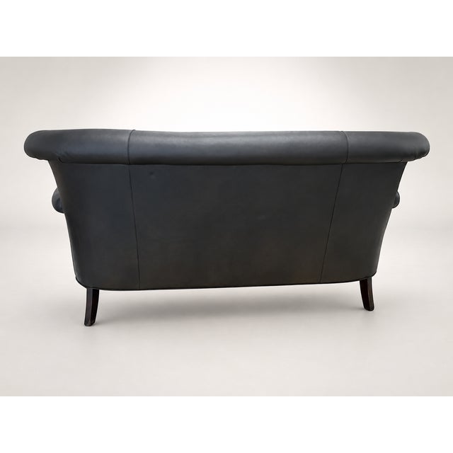 Contemporary Loom Sculptural Leather Sofa – Custom Refinished Dark Brown Statement Piece For Sale - Image 3 of 8