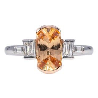 1.3Ct Imperial Topaz Ring With Natural Diamond Accents in Solid 14k Gold, 9x5mm, Size 6.75 For Sale