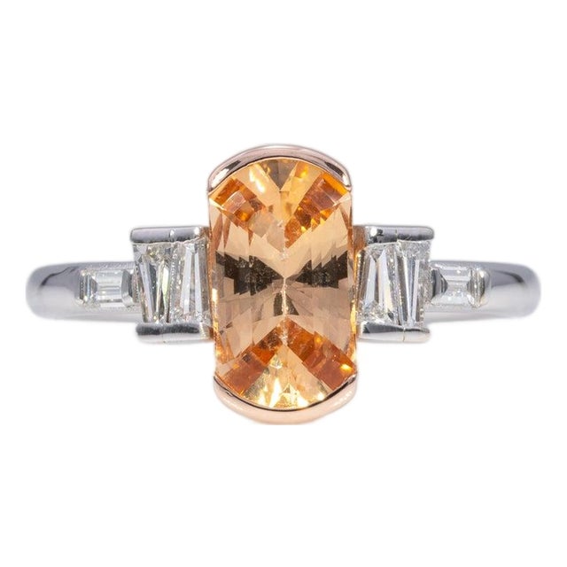1.3Ct Imperial Topaz Ring With Natural Diamond Accents in Solid 14k Gold, 9x5mm, Size 6.75 For Sale