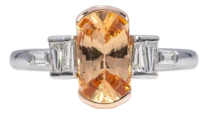 1.3Ct Imperial Topaz Ring With Natural Diamond Accents in Solid 14k Gold, 9x5mm, Size 6.75