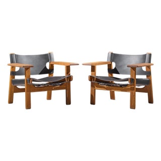 Børge Mogensen for Fredericia Mid Century Oak and Leather Spanish Chairs - Pair For Sale