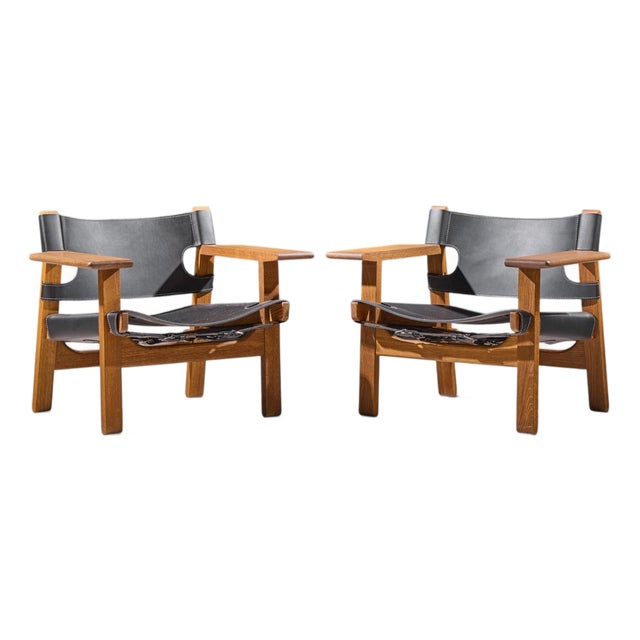 Børge Mogensen for Fredericia Mid Century Oak and Leather Spanish Chairs - Pair For Sale