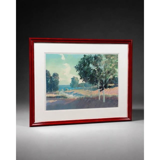 Coastal Large Red Framed Coastal Countryside Landscape Wall Art For Sale - Image 3 of 4