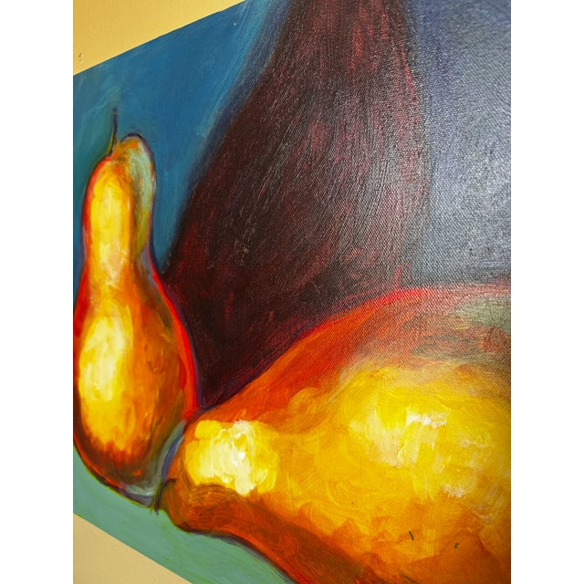 Textile Expressionism Still Life “Pears” Original Oil Painting on Canvas - Unsigned Unknown Artist For Sale - Image 7 of 10
