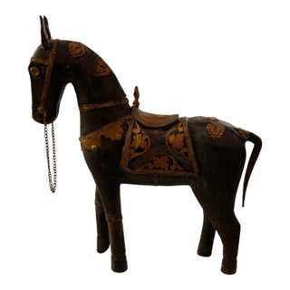 Vintage Carved Wood Horse With Copper Saddle Details, C. 1970's For Sale