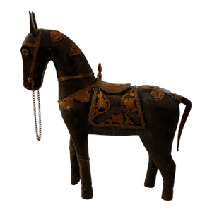 Vintage Carved Wood Horse With Copper Saddle Details, C. 1970's