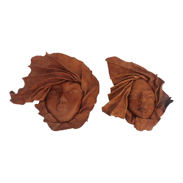 Vintage Formed Leather Wall Hanging Portraits A Pair Chairish