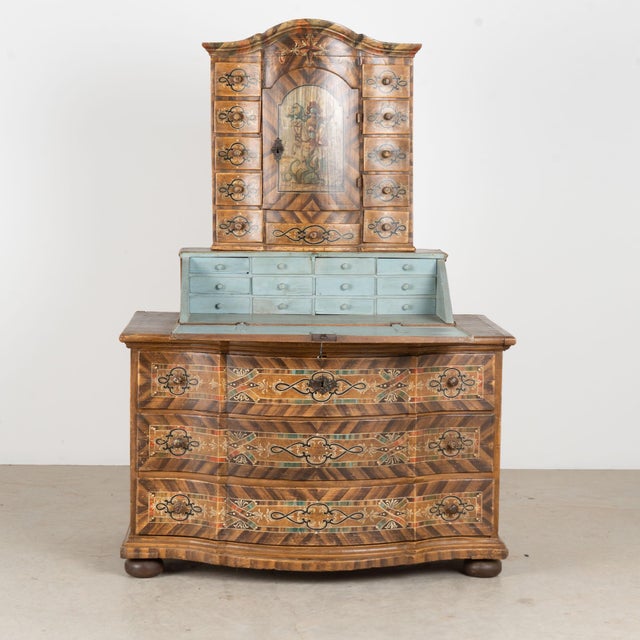 Baroque 1778 Baroque Original Painted Tabernacle Secretary Writing Cabinet With St. George & Dragon For Sale - Image 3 of 13