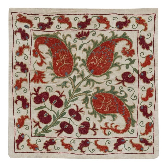 18"x19" 100% Silk Cushion Cover. Hand-Embroidered Pillowcase. Luxury Lace Pillow For Sale