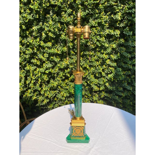 Late 20th Century Late 20th Century Louis XVI Malachite & Gilt Bronze Lamp For Sale - Image 5 of 12