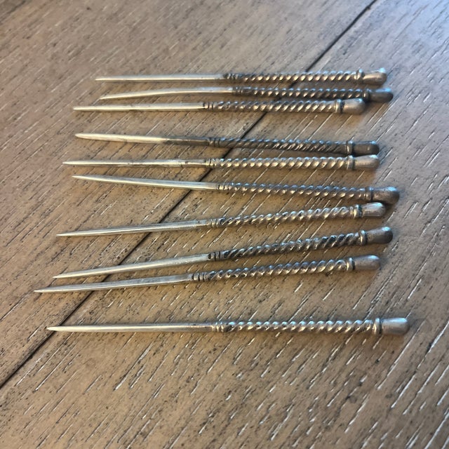 1960s 1960s Mid-Century Modern Sterling Silver 10 Appetizer Sticks in Hedgehog For Sale - Image 5 of 9