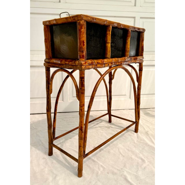 Vintage Bamboo Jardinière Planter Stand With Removable Galvanized Liner For Sale - Image 4 of 13