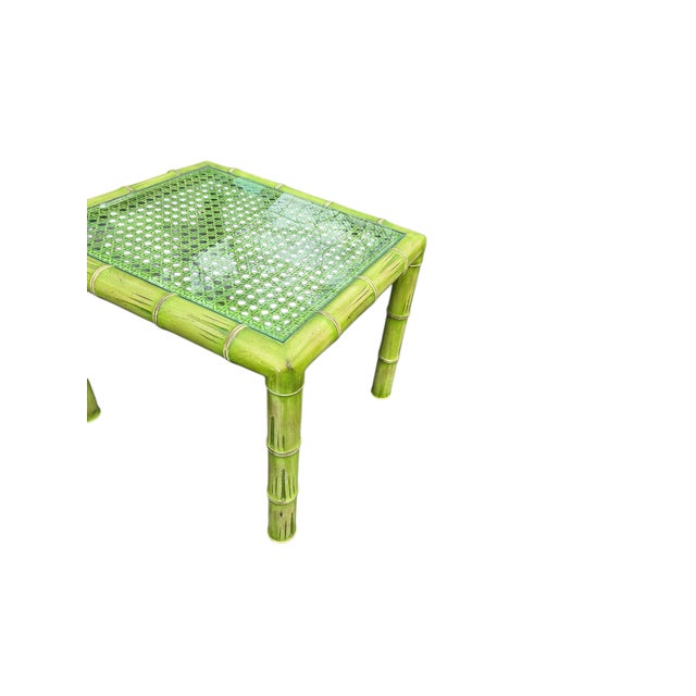 1960s Faux Bamboo Wood Carved Cane Side Table For Sale - Image 11 of 18