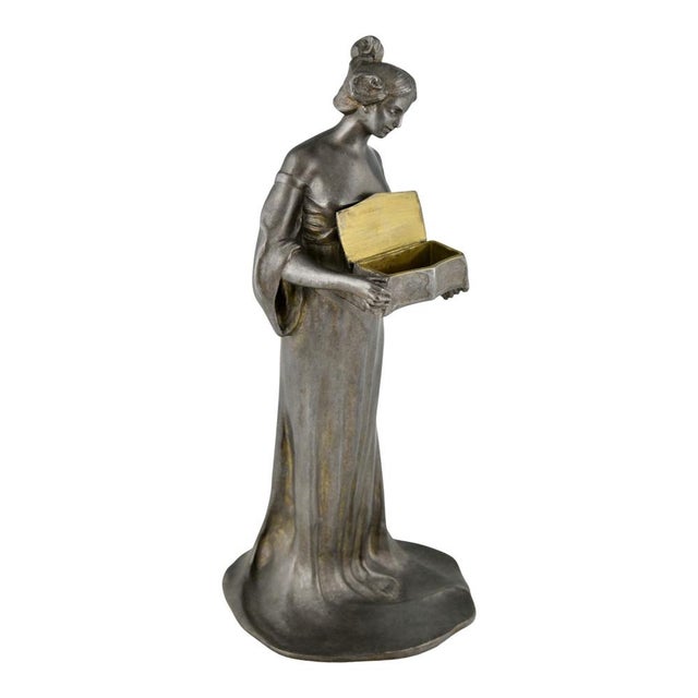 Metal Matte, Lady with Casket, 1900s, Pewter For Sale - Image 7 of 10