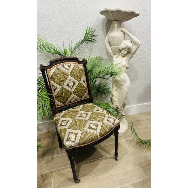 Olive A Pair of Mid 20th Century French Louis XVI Style Accent Chairs With New Classic Upholstery Versace Style For Sale - Image 8 of 10