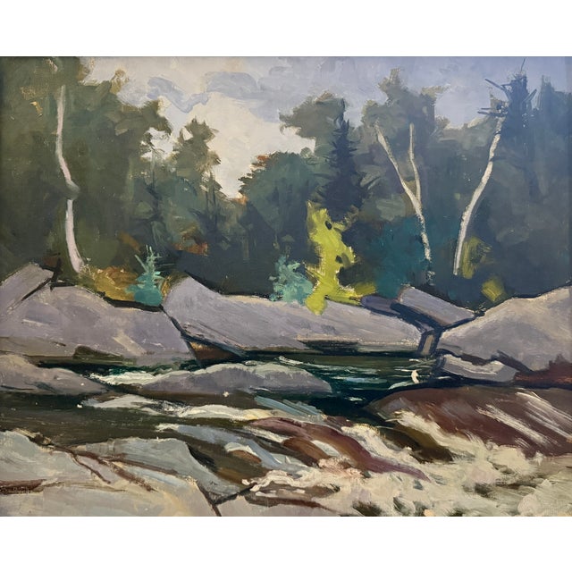 Paint Vintage Mid Century Painting of a Forested River Spillway. From Vermont. Original Painting on Art Board For Sale - Image 7 of 7