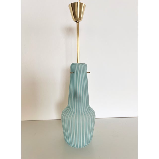Italian Pendant Lamp in Striped Glass and Brass from Venini, 1960s For Sale - Image 16 of 18