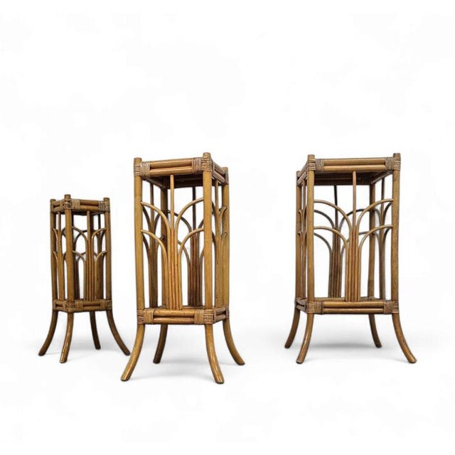 Bamboo Nesting Plant Stands, 1970s, Set of 3 For Sale - Image 15 of 16