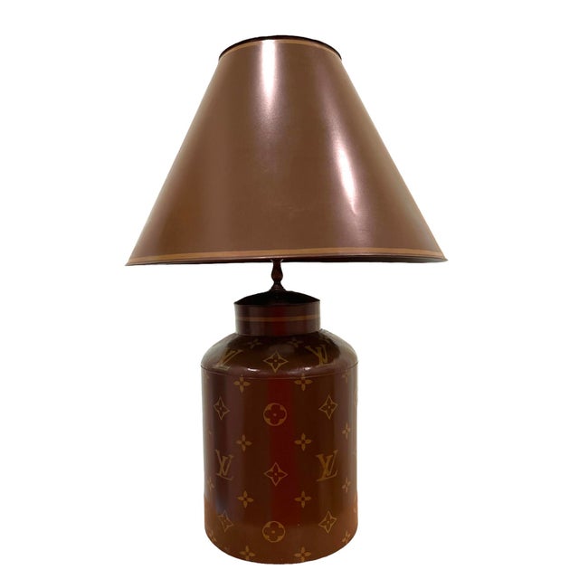 Louis Vuitton Hand Painted Tole Lamp and Shade