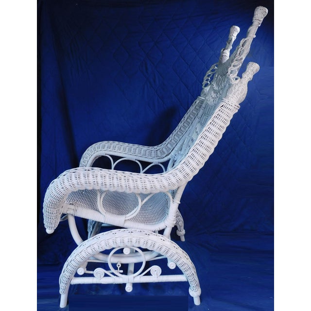 Antique Heywood Wakefield Attributed White Ornate Wicker Platform Rocker / Rocking Chair ~Circa: 1890 - 1915~ For Sale - Image 12 of 18