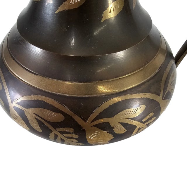 Vintage Etched Brass Pitcher With Blackened Ground, India, 6.5" For Sale In San Francisco - Image 6 of 7