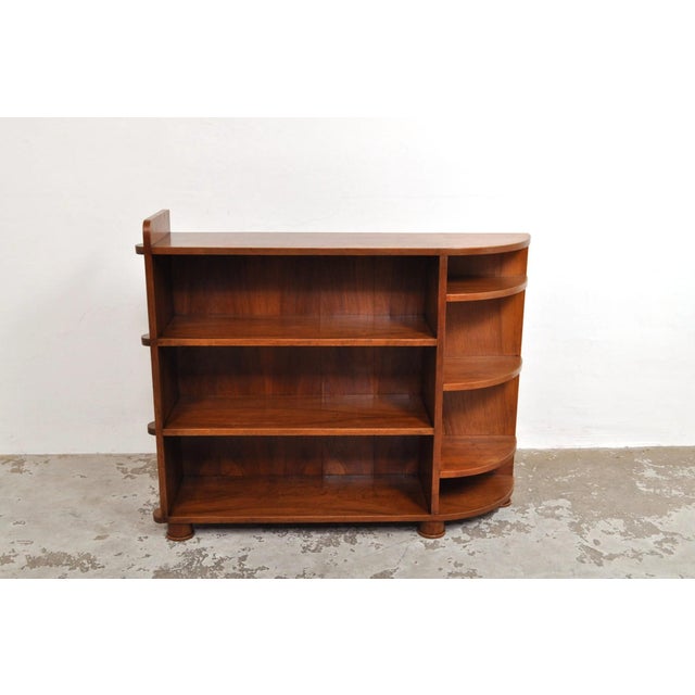 Vintage Walnut Bookcase with Curve, 1930s For Sale - Image 6 of 13