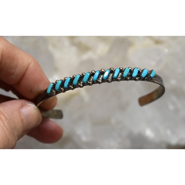 Vintage 1970's Zuni Turquoise Petit Point Sterling Silver Cuff Bracelet For Sale - Image 16 of 18