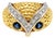 Late 20th Century Estate 14k Two-Tone Gold Sapphire Eyes & Diamond Owl Design Ring, Size 9 For Sale